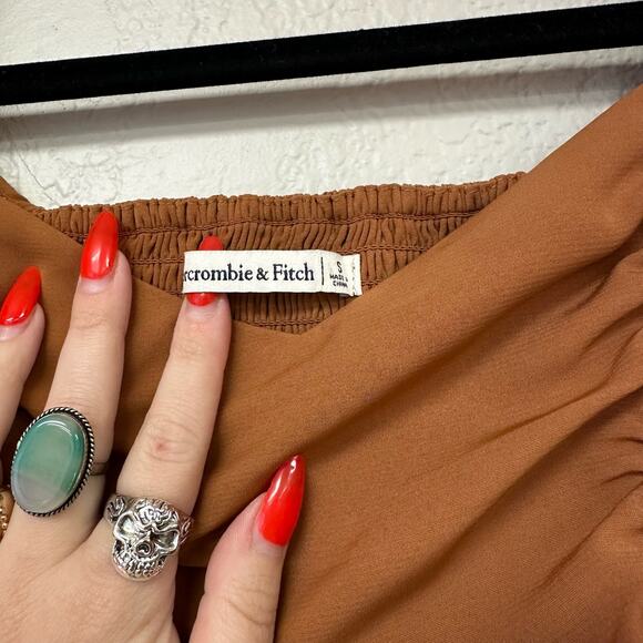 Abercrombie & Fitch Ruched Half Sleeve Mini Dress Brown Size Small - Picture 3 of 7